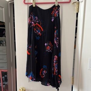 Whistles Black Asymmetrical Skirt with Red and Blue Floral Design. Size 2